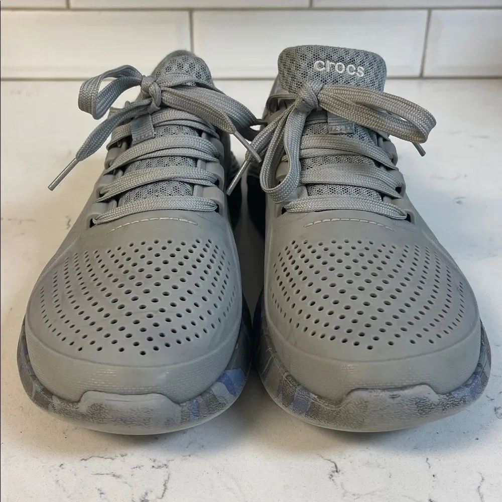 Crocs LiteRide Pacer Camo (Gray/Light Blue) Tennis Shoes 206494 Women's Sz 11